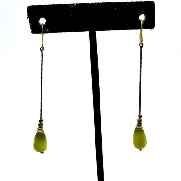 Green Jadeite Drop Earrings 2 inches Length - Picture 1 of 2